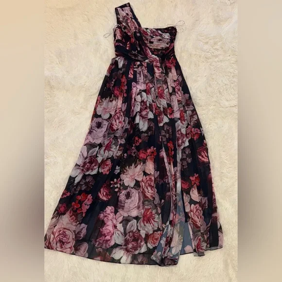 NEW Kay Unger Layla Floral Print Walk Thru Jumpsuit with Full Length Skirt Sz 2